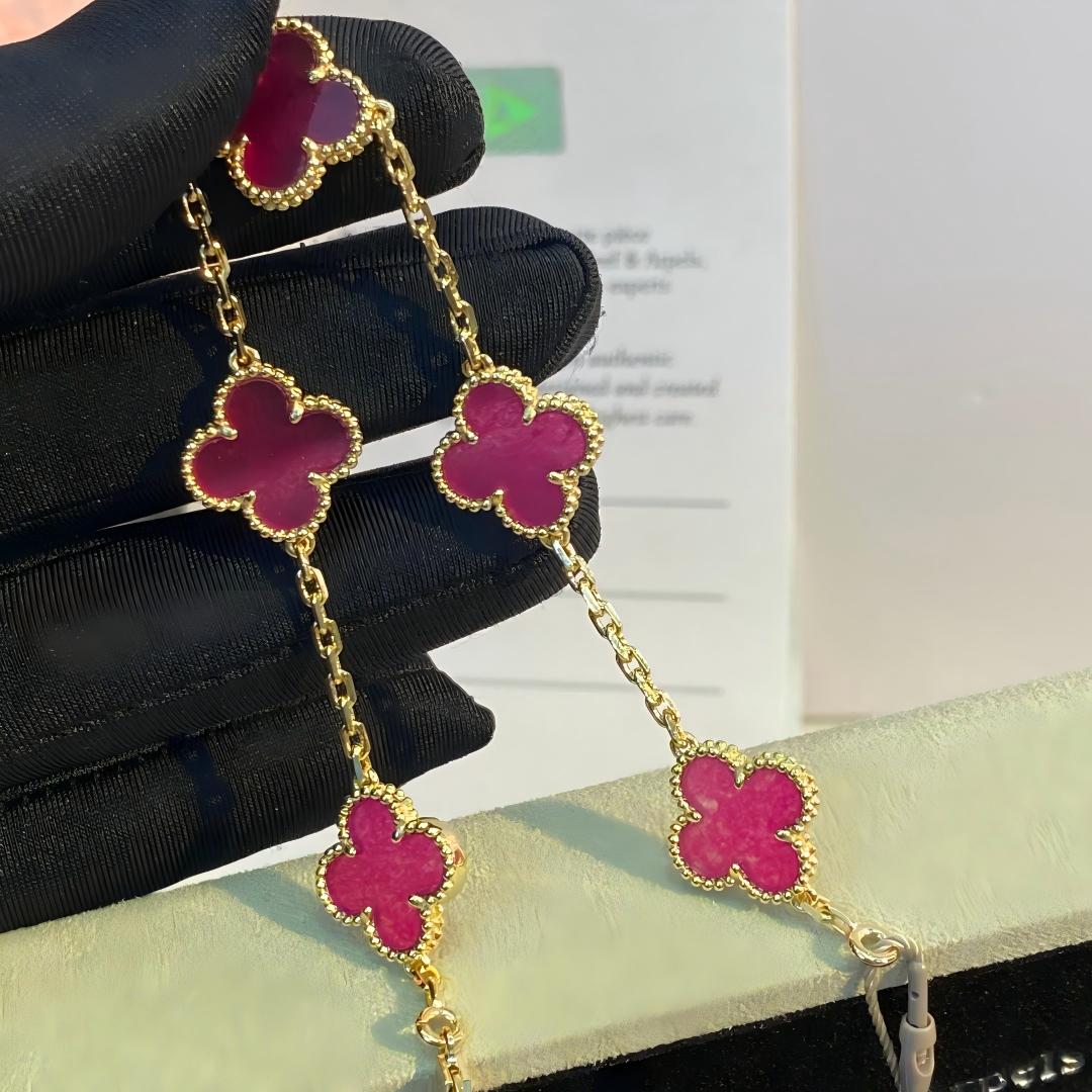 [Garvey]NEW CLOVER 5 MOTIFS PINK ENAMEL BRACELET