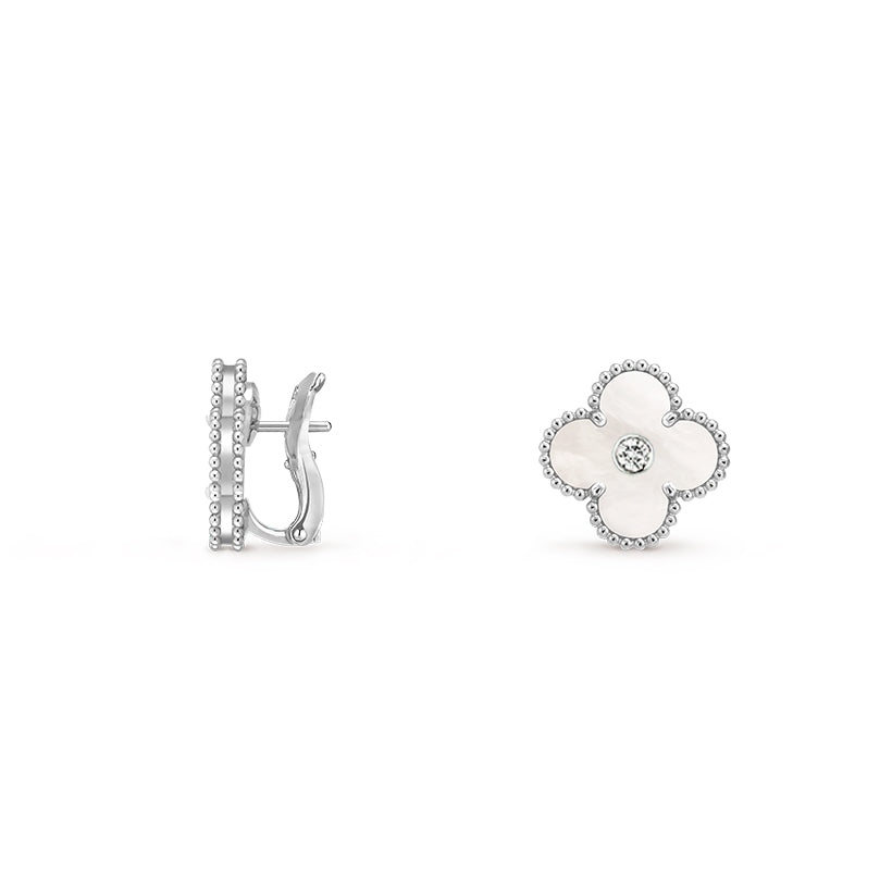 [Garvey]15MM CLOVER FLOWER STUD EARRINGS DIAMOND-WHITE GOLD COLLECTION