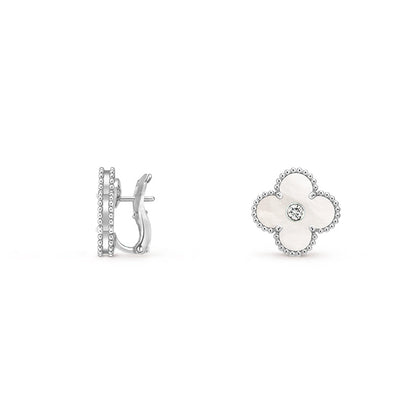 [Garvey]15MM CLOVER FLOWER STUD EARRINGS DIAMOND-WHITE GOLD COLLECTION