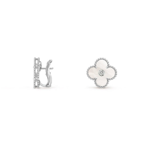 [Garvey]15MM CLOVER FLOWER STUD EARRINGS DIAMOND-WHITE GOLD COLLECTION