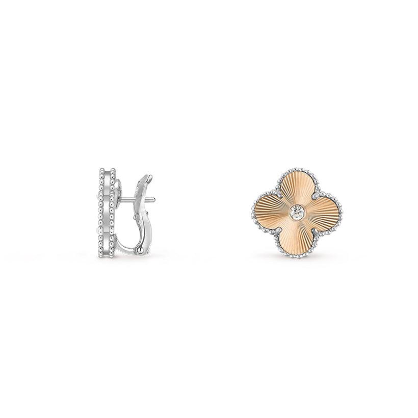 [Garvey]15MM CLOVER FLOWER STUD EARRINGS DIAMOND-WHITE GOLD COLLECTION
