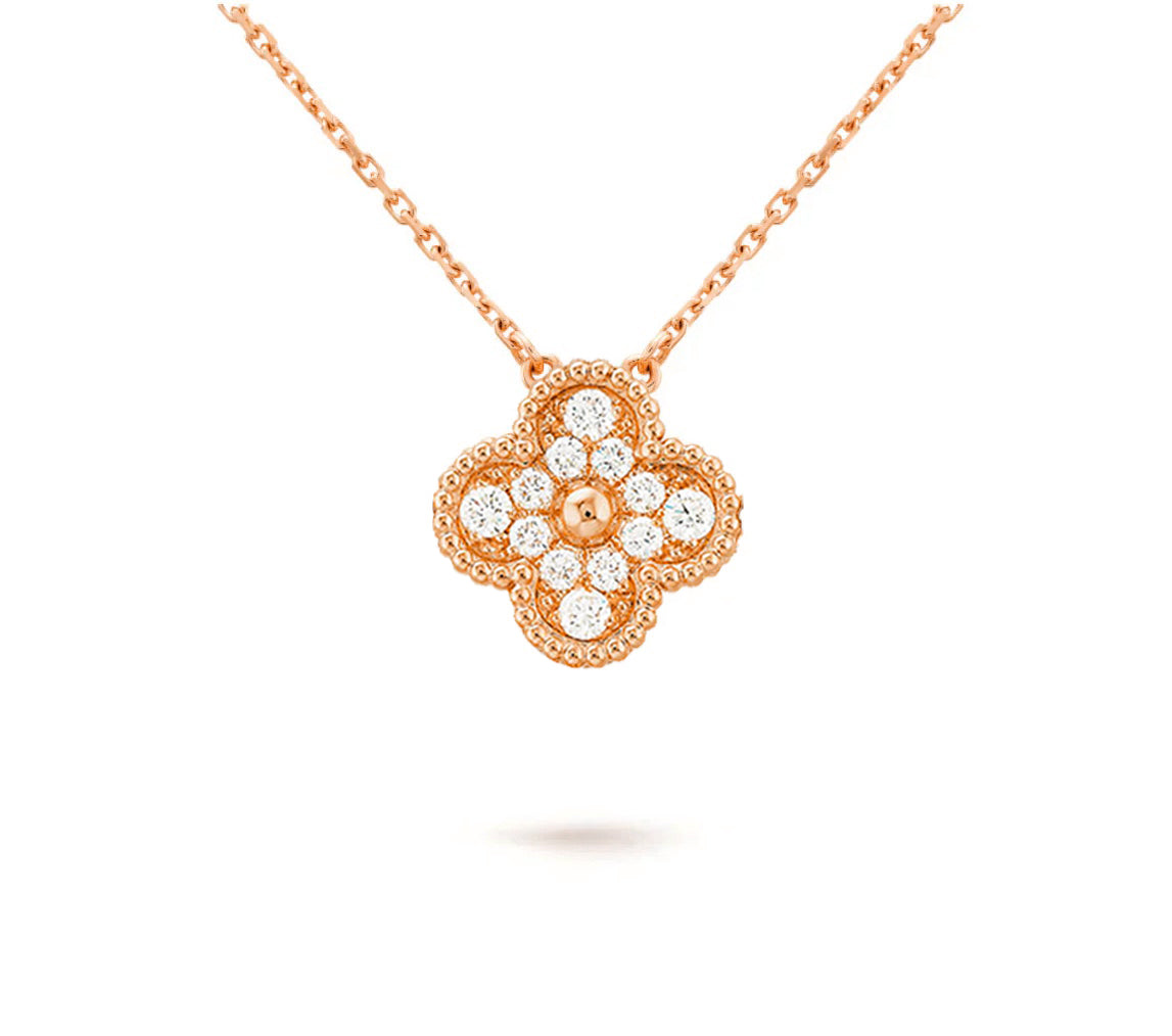 [Garvey]15MM CLOVER FLOWER DIAMOND PENDANT NECKLACE COLLECTION