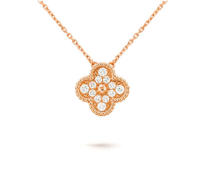 [Garvey]15MM CLOVER FLOWER DIAMOND PENDANT NECKLACE COLLECTION