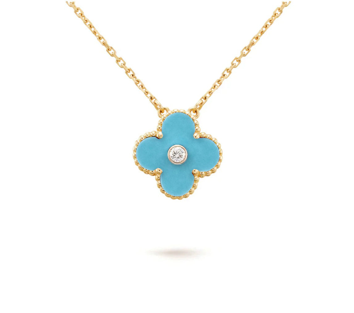 [Garvey]15MM CLOVER FLOWER DIAMOND PENDANT NECKLACE COLLECTION