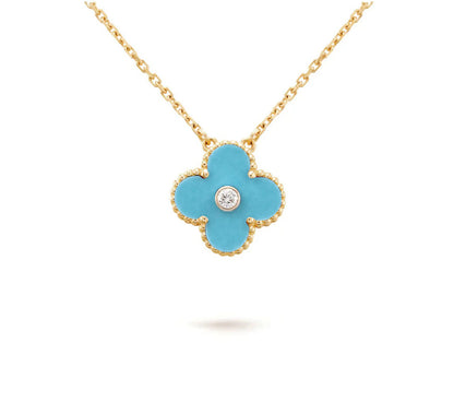 [Garvey]15MM CLOVER FLOWER DIAMOND PENDANT NECKLACE COLLECTION