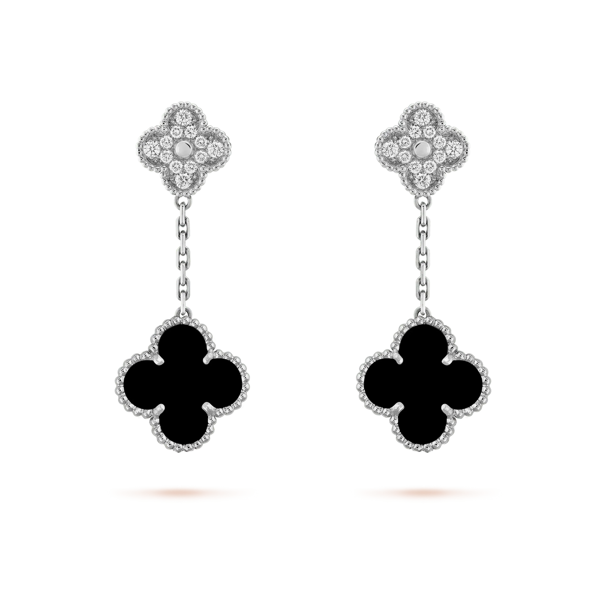 [Garvey ]CLOVER 2 MOTIFS  DIAMOND ONYX EARRINGS SILVER