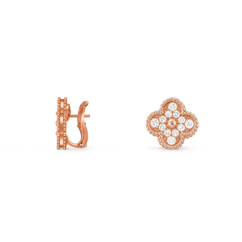 [Garvey]15MM CLOVER FLOWER STUD EARRINGS ROSE GOLD COLLECTION