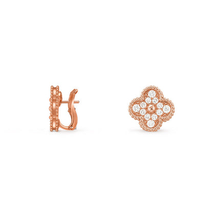 [Garvey]15MM CLOVER FLOWER STUD EARRINGS ROSE GOLD COLLECTION
