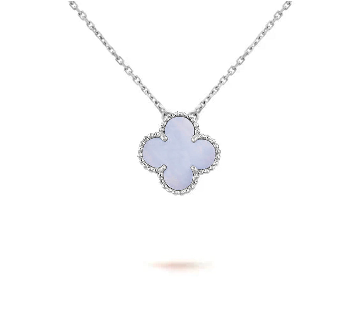 [Garvey]15MM CLOVER FLOWER PENDANT NECKLACE WHITE GOLD COLLECTION
