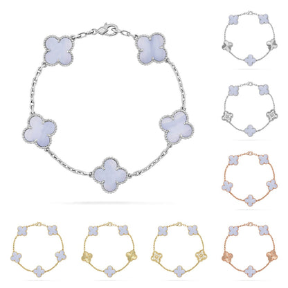 [Garvey]LUCKY CLOVER 5-MOTIF BRACELET - PURPLE CHALCEDONY COLLECTION