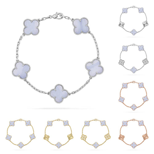 [Garvey]LUCKY CLOVER 5-MOTIF BRACELET - PURPLE CHALCEDONY COLLECTION