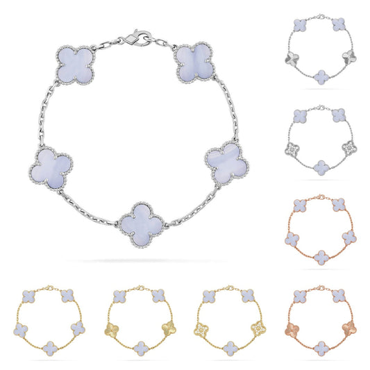 [Garvey]LUCKY CLOVER 5-MOTIF BRACELET - PURPLE CHALCEDONY COLLECTION