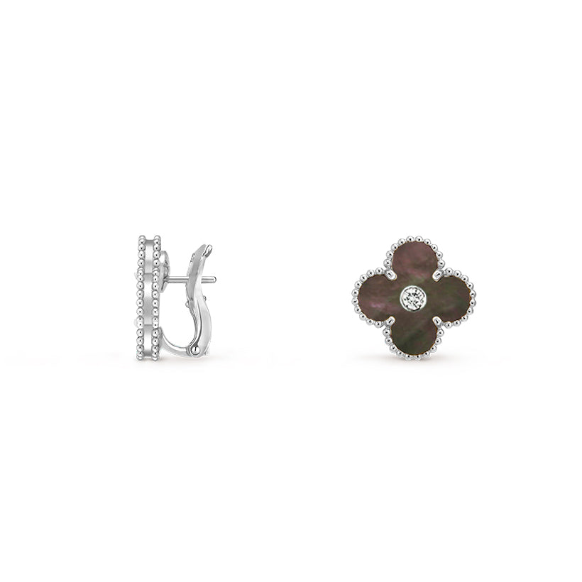 [Garvey]15MM CLOVER FLOWER STUD EARRINGS DIAMOND-WHITE GOLD COLLECTION