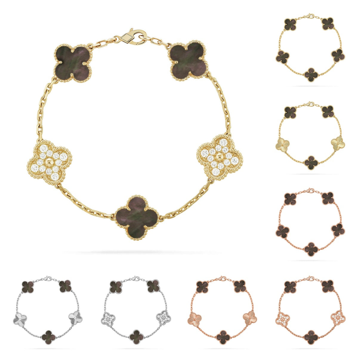 [Garvey]LUCKY CLOVER 5-MOTIF BRACELET - GREY MOTHER-OF-PEARL COLLECTION