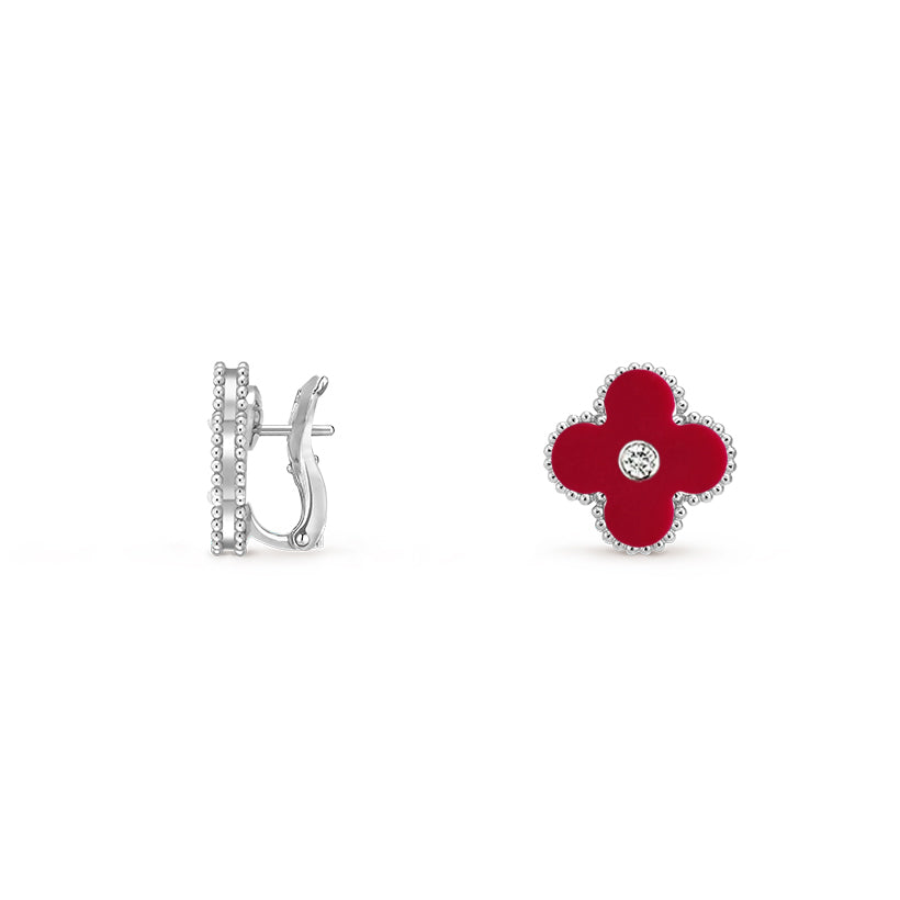 [Garvey]15MM CLOVER FLOWER STUD EARRINGS DIAMOND-WHITE GOLD COLLECTION