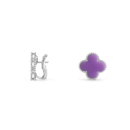 [Garvey]15MM CLOVER FLOWER STUD EARRINGS WHITE GOLD COLLECTION