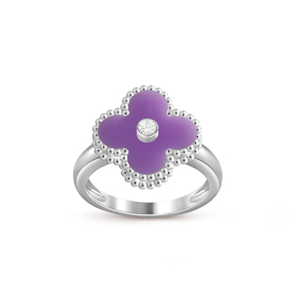 [Garvey]LUCKY CLOVER DIAMOND-ACCENT WHITE GOLD RING COLLECTION