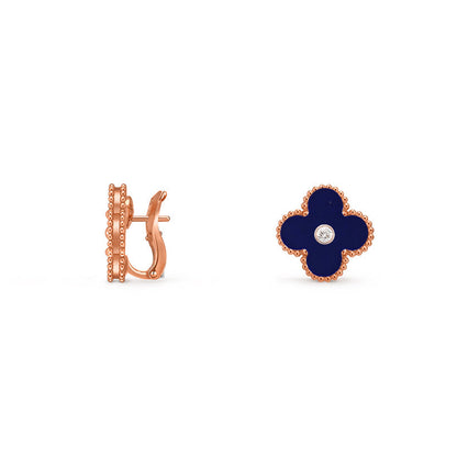 [Garvey]15MM CLOVER FLOWER STUD EARRINGS DIAMOND-ROSE GOLD COLLECTION