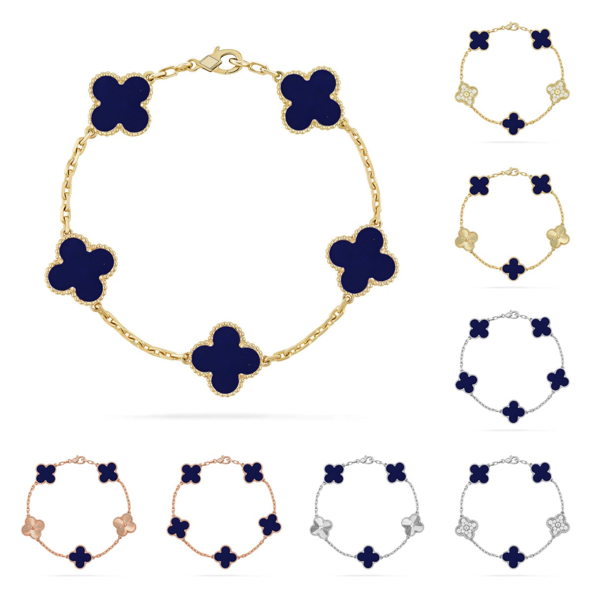 [Garvey]LUCKY CLOVER 5-MOTIF BRACELET - LAPIS LAZULI COLLECTION