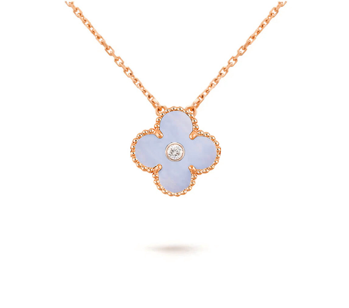 [Garvey]15MM CLOVER FLOWER DIAMOND PENDANT NECKLACE COLLECTION