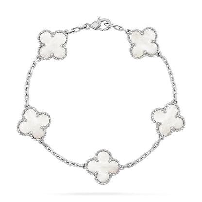 [Garvey]LUCKY CLOVER 5-MOTIF BRACELET - WHITE MOTHER-OF-PEARL COLLECTION