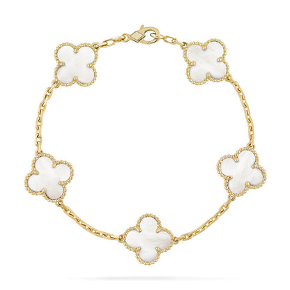 [Garvey]LUCKY CLOVER 5-MOTIF BRACELET - WHITE MOTHER-OF-PEARL COLLECTION