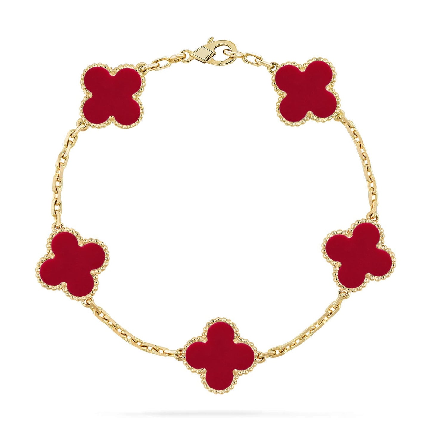 [Garvey]LUCKY CLOVER 5-MOTIF BRACELET - RED CARNELIAN COLLECTION