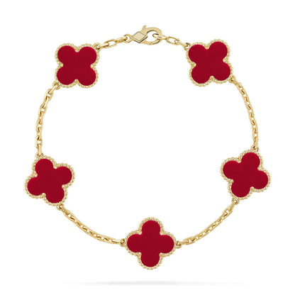 [Garvey]LUCKY CLOVER 5-MOTIF BRACELET - RED CARNELIAN COLLECTION
