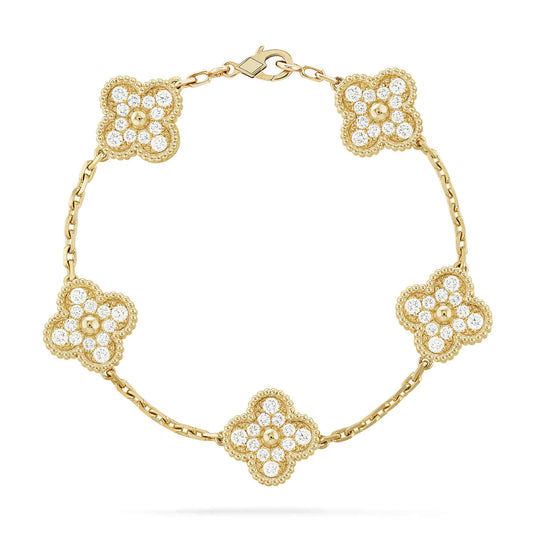 [Garvey]LUCKY CLOVER 5-MOTIF BRACELET - FULL-DIAMOND