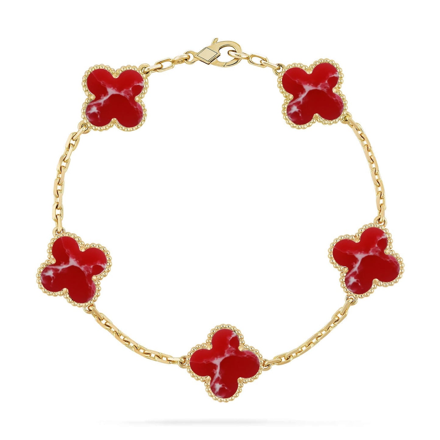 [Garvey]LUCKY CLOVER 5-MOTIF BRACELET - RED LARIMAR COLLECTION