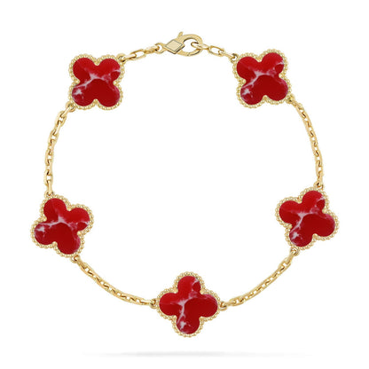 [Garvey]LUCKY CLOVER 5-MOTIF BRACELET - RED LARIMAR COLLECTION