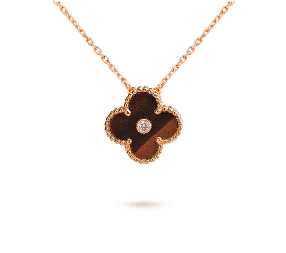 [Garvey]15MM CLOVER FLOWER DIAMOND PENDANT NECKLACE COLLECTION