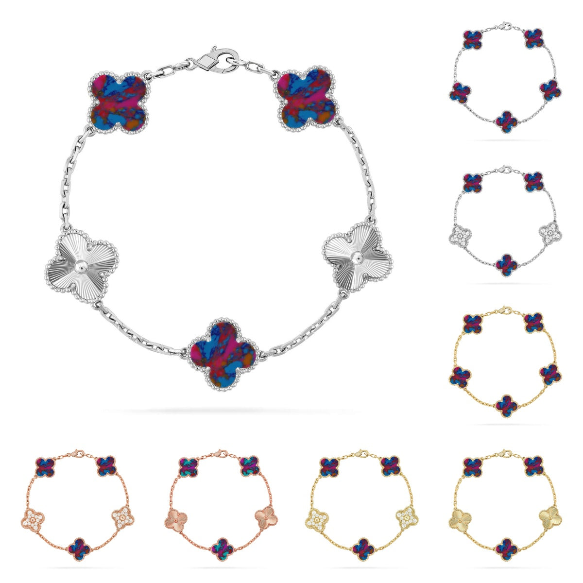 [Garvey]LUCKY CLOVER 5-MOTIF BRACELET - MULTI-GEM COLLECTION