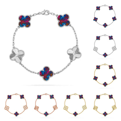 [Garvey]LUCKY CLOVER 5-MOTIF BRACELET - MULTI-GEM COLLECTION