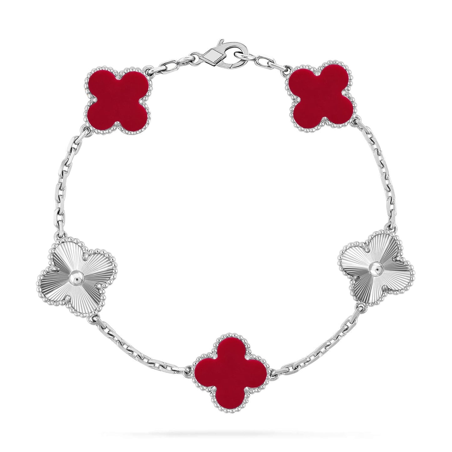 [Garvey]LUCKY CLOVER 5-MOTIF BRACELET - RED CARNELIAN COLLECTION