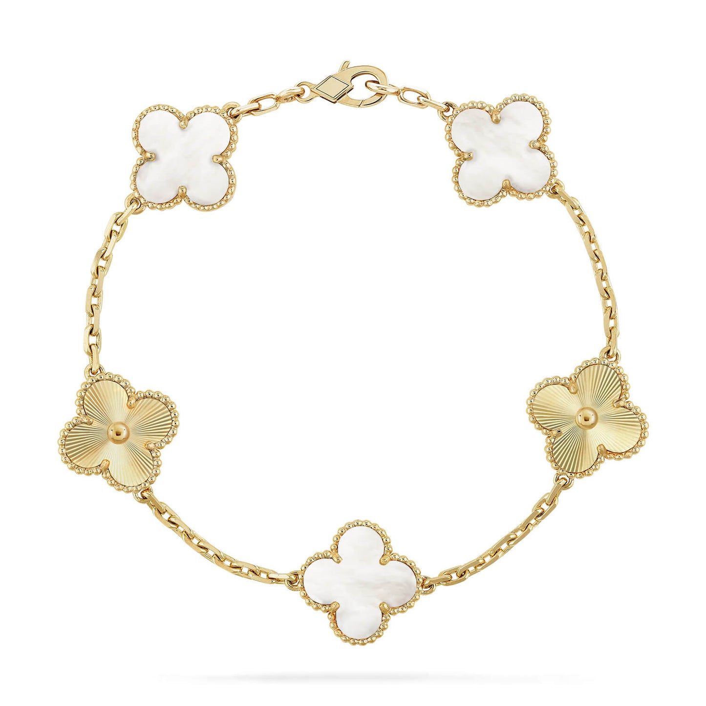 [Garvey]LUCKY CLOVER 5-MOTIF BRACELET - WHITE MOTHER-OF-PEARL COLLECTION