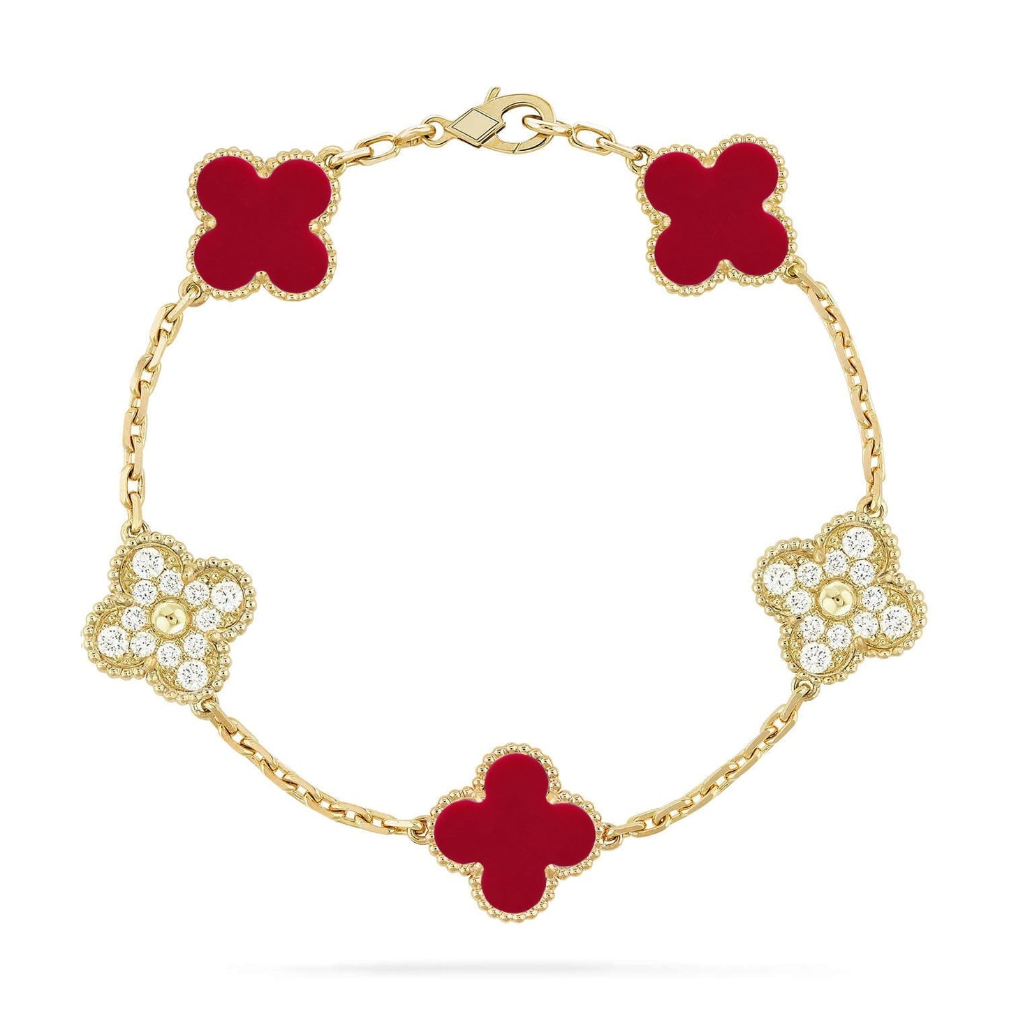 [Garvey]LUCKY CLOVER 5-MOTIF BRACELET - RED CARNELIAN COLLECTION