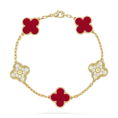 [Garvey]LUCKY CLOVER 5-MOTIF BRACELET - RED CARNELIAN COLLECTION