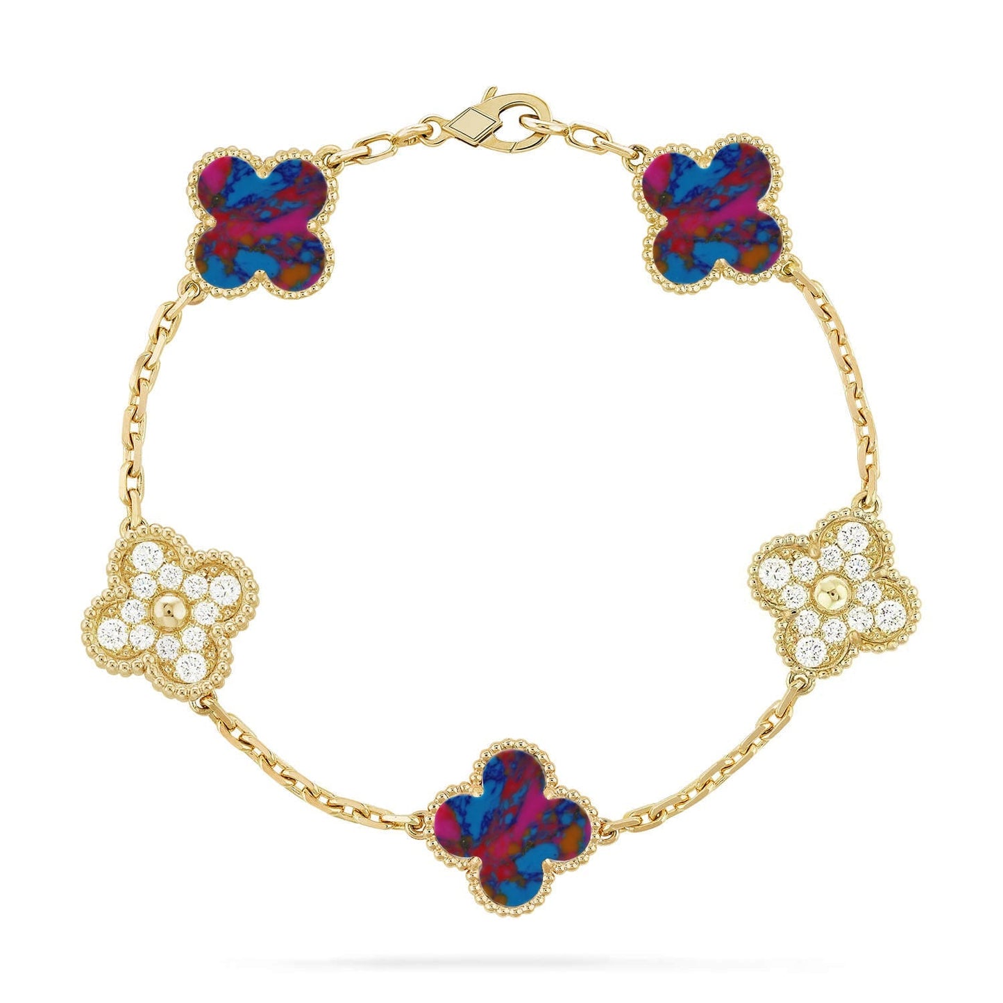 [Garvey]LUCKY CLOVER 5-MOTIF BRACELET - MULTI-GEM COLLECTION
