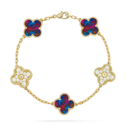 [Garvey]LUCKY CLOVER 5-MOTIF BRACELET - MULTI-GEM COLLECTION