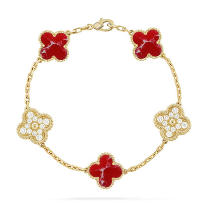 [Garvey]LUCKY CLOVER 5-MOTIF BRACELET - RED LARIMAR COLLECTION
