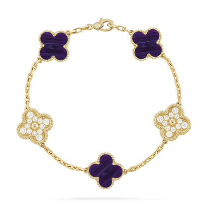 [Garvey]LUCKY CLOVER 5-MOTIF BRACELET - CHAROITE COLLECTION