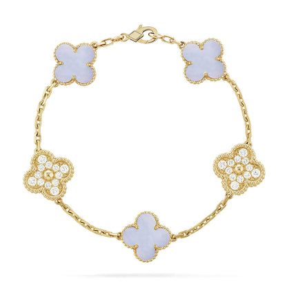 [Garvey]LUCKY CLOVER 5-MOTIF BRACELET - PURPLE CHALCEDONY COLLECTION