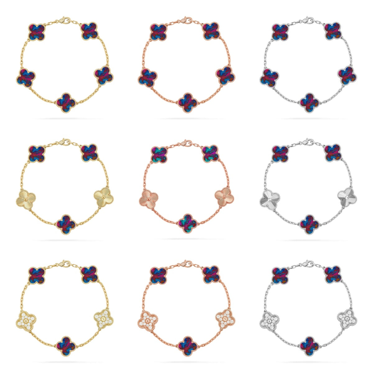 [Garvey ]CLOVER 5 MOTIF COLOR GEMSTONES BRACELET COLLECTION