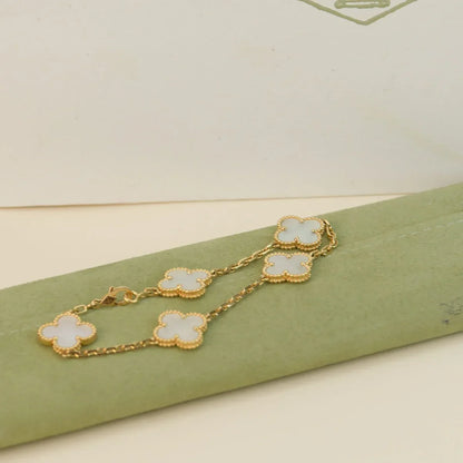[Garvey]LUCKY CLOVER 5-MOTIF BRACELET - WHITE MOTHER-OF-PEARL COLLECTION