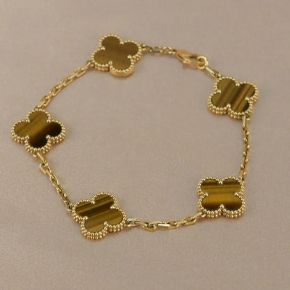 [Garvey ] CLOVER 5 MOTIFS TIGER EYE BRACELET COLLECTION