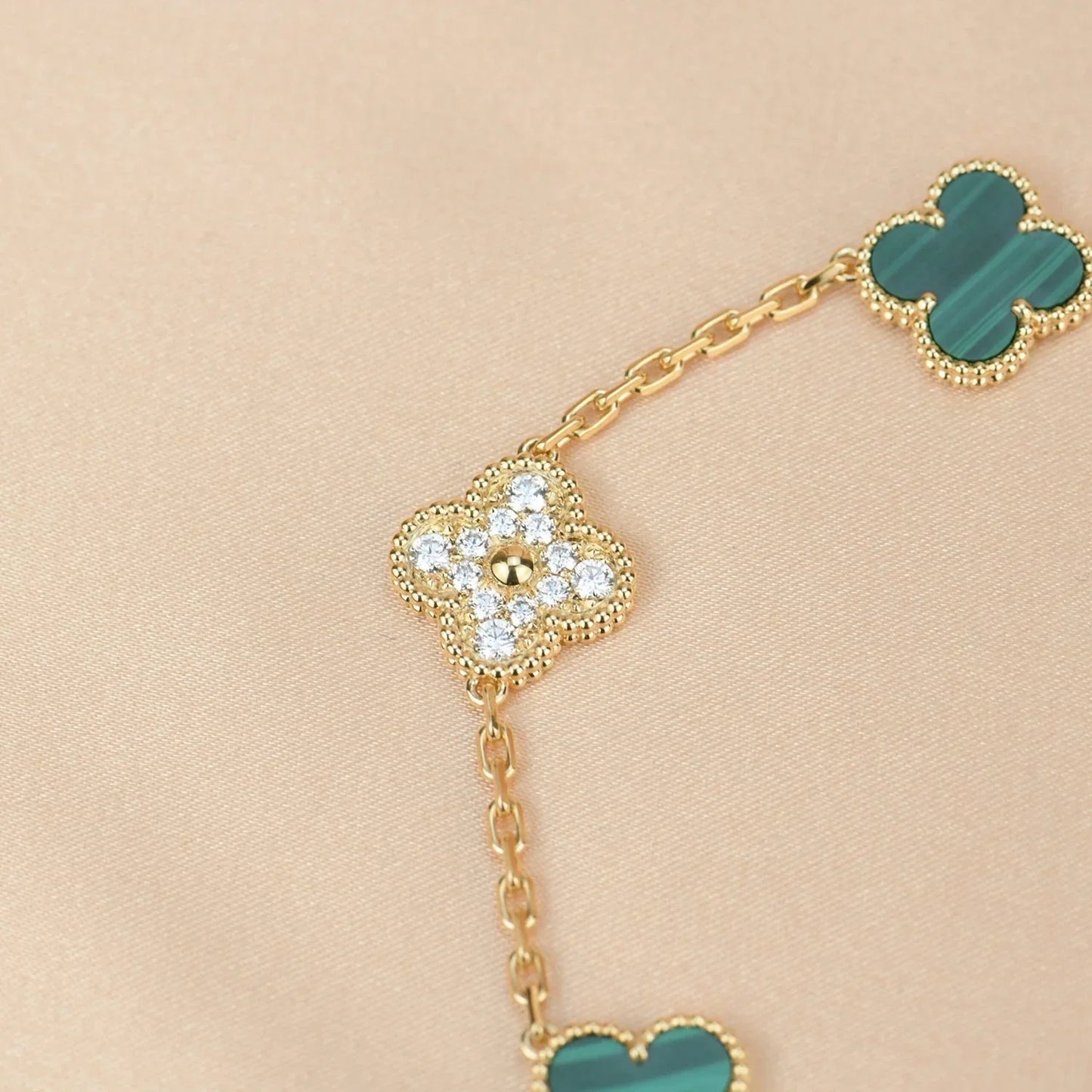 [Garvey]LUCKY CLOVER 5-MOTIF BRACELET - MALACHITE COLLECTION