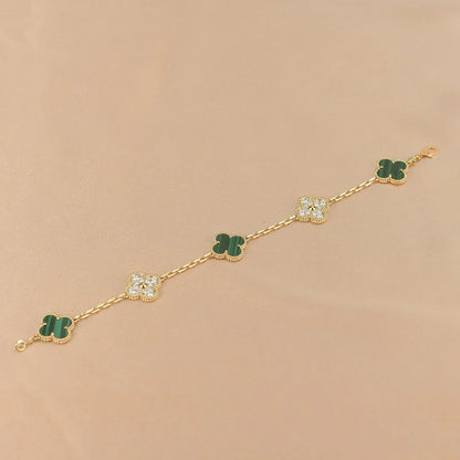 [Garvey]LUCKY CLOVER 5-MOTIF BRACELET - MALACHITE COLLECTION