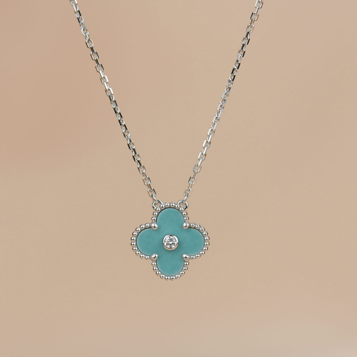 [Garvey ]CLOVER 15MM DIAMOND SVRES PORCELAIN  NECKLACE SILVER