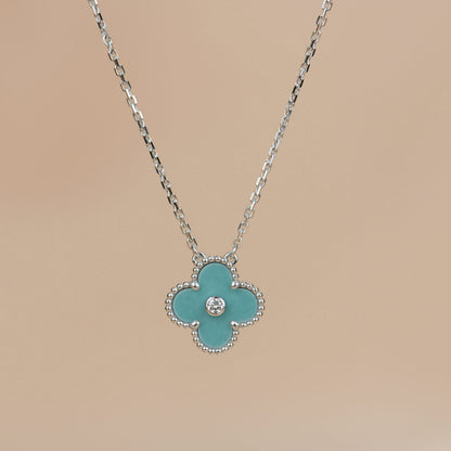 [Garvey ]CLOVER 15MM DIAMOND SVRES PORCELAIN  NECKLACE SILVER